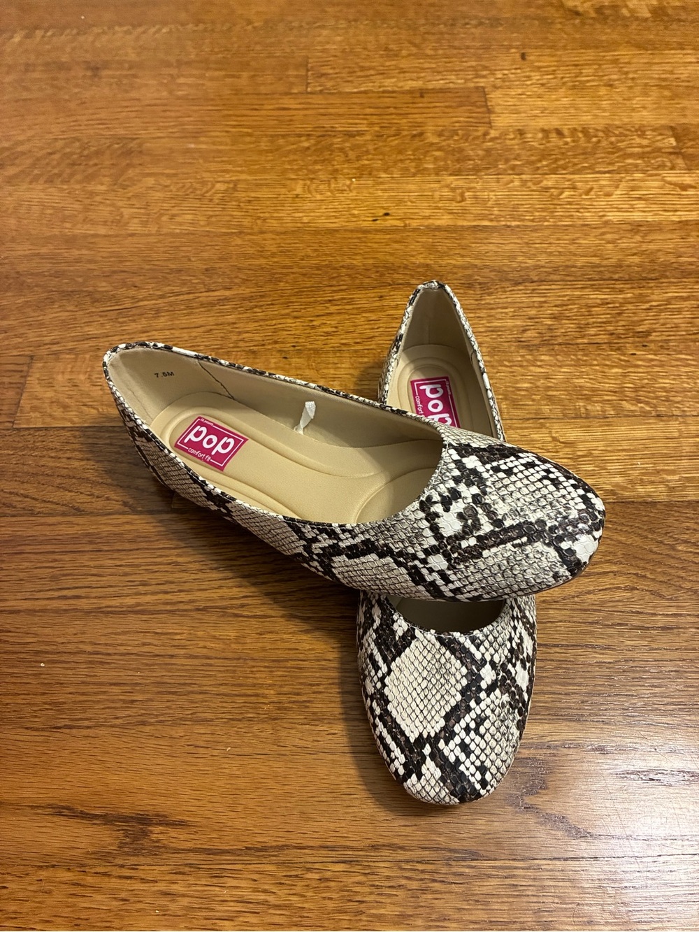 pop Black & White Snake-Print Ballet Flats